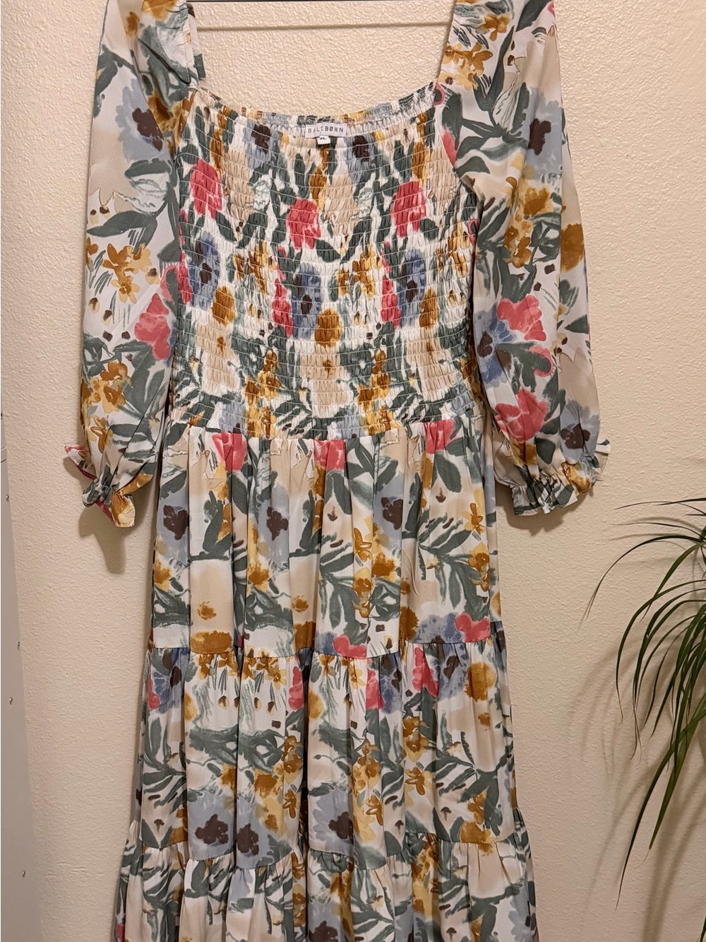 SUPER PRETTY Baltic Born Cream Floral Maxi Dress with Pink & Mustard Accents